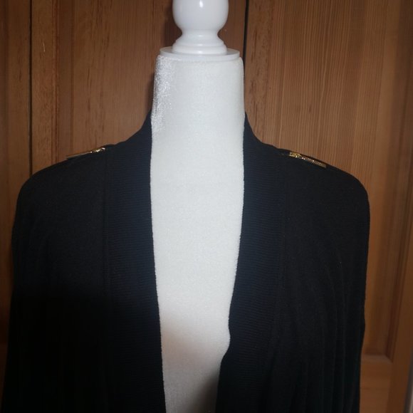 💚 MICHAEL KORS Black Open Cardigan w/Gold Zipper Detail (L) - Picture 5 of 15